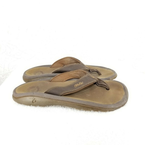 B34 OLUKAI OHANA MEN’S FLIP FLOP SANDALS BROWN 7.5